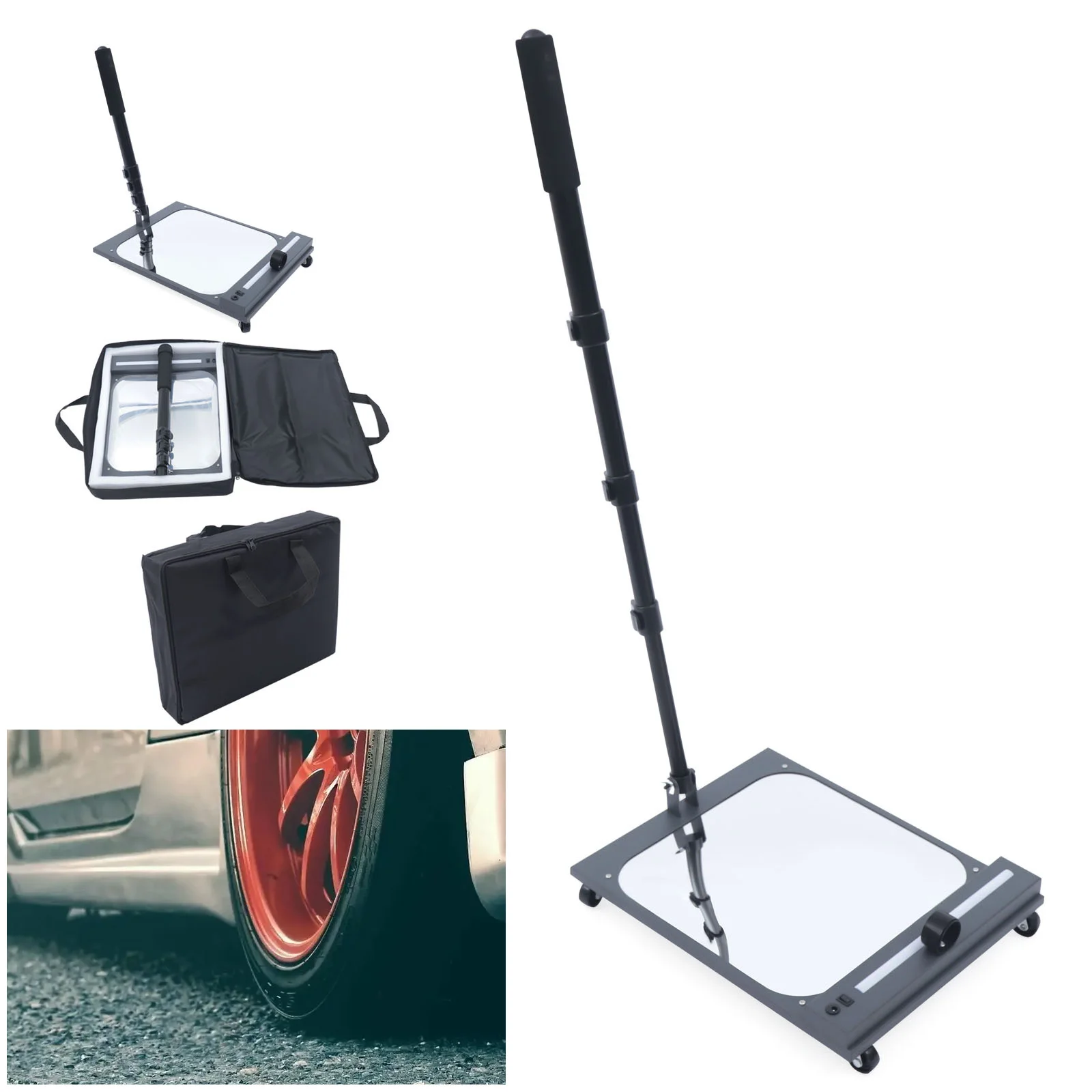 

LED Light Inspection Mirror,for Check Car ,undercarriage Mirror with Wheels,acrylic PVC Slidable Telescoping Inspection Mirror