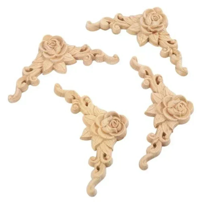 Carved Corner Decal Decorate Frame Wooden Arts Home Décor Unpainted European Style Floral 4× Applique High Quality