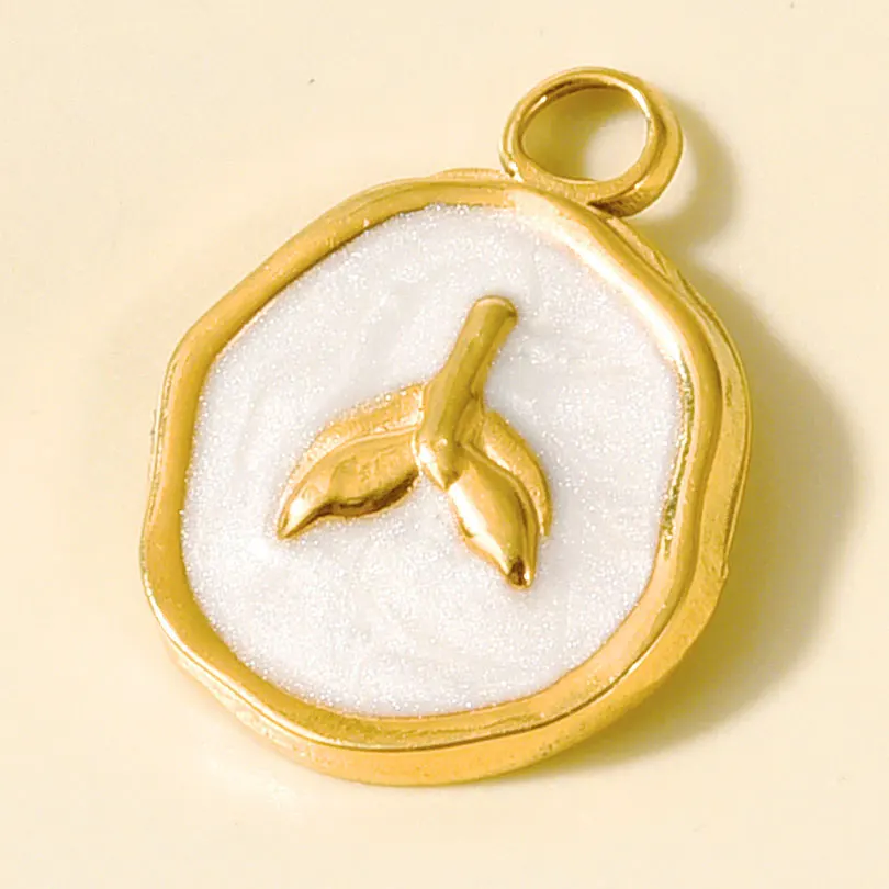 PVD Real Gold Plated  White Oil Drop Charm 3pcs Sun Heart Cross Sea Animal Stainless Steel Pendants For Jewelry Making Supplies - Image 4