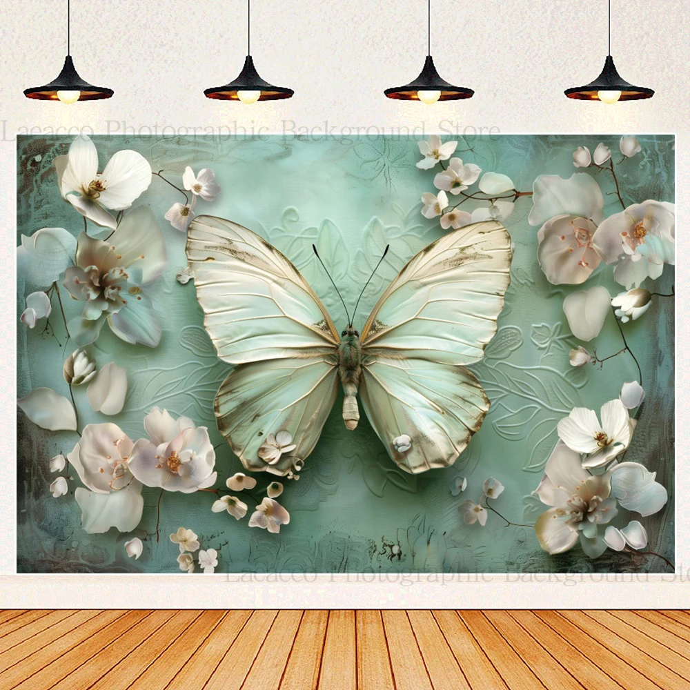 Pink Wings Baby Shower Photography Background 3D Butterfly Flower Scene Newborn Artistic Portrait Backdrop Photo Studio Props