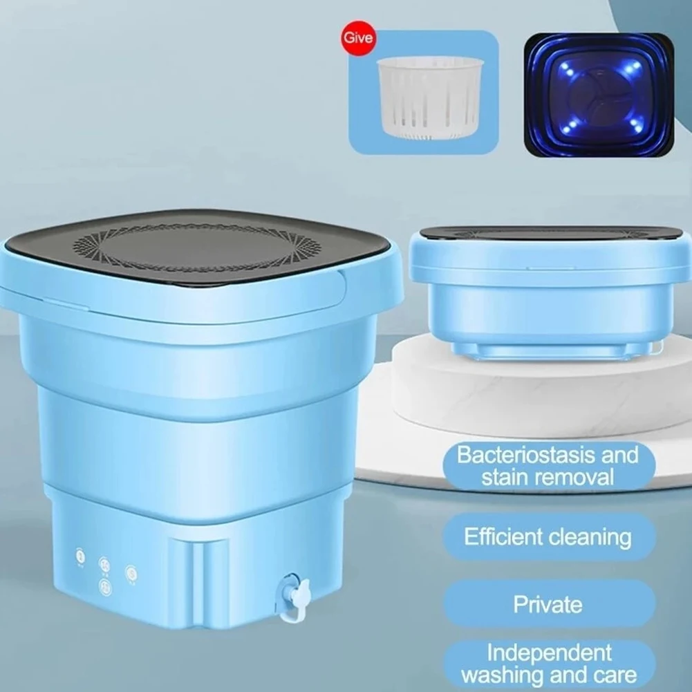 Máquina de Lavar Roupa Dobrável com Secador Balde, Roupa, Meias, Roupa Interior, Limpeza, Mini, Azul, Ficha EU