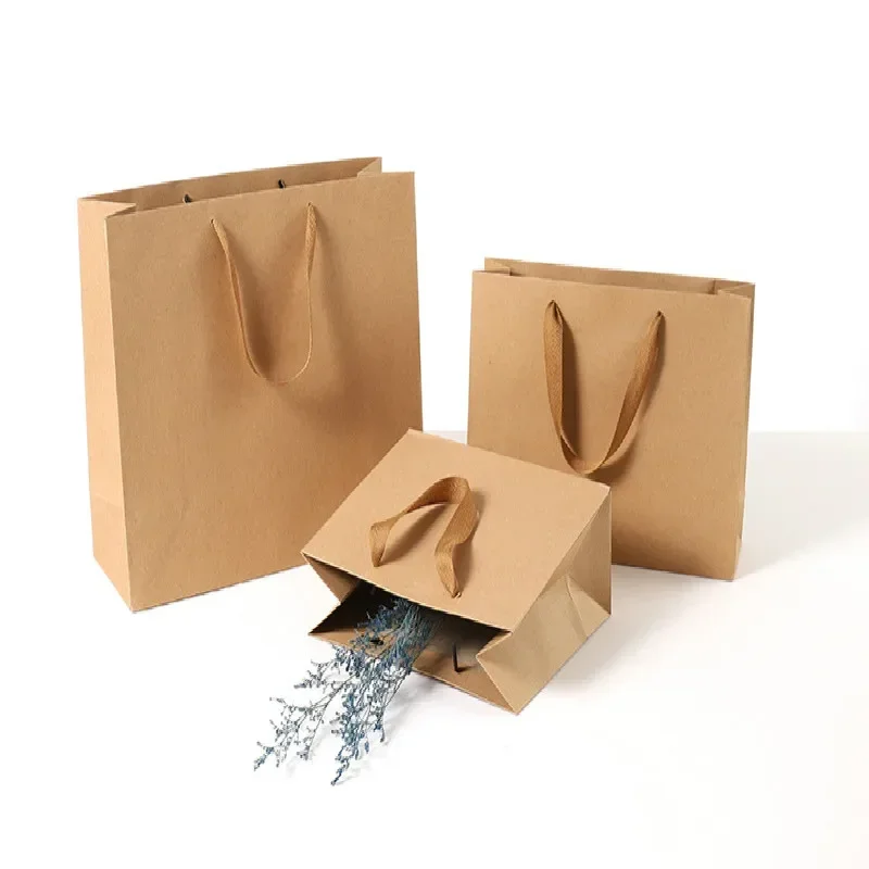 Multi Size Kraft Paper Gift Bags with Handles Flower Shop Kraft Paper Bag New Year DIY Decor Bag Wedding Birthday Party Gift Bag