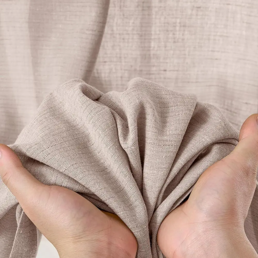 Extra breite 100 taupefarbene halbtransparente Leinenvorhänge für Schiebetüren, 96 lang, Tülle oben, Bauernhausstil