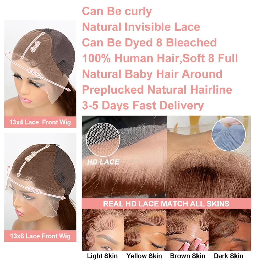 Parrucca per capelli umani ricci marrone cioccolato 13x6 Parrucche frontali in pizzo trasparente da 40 pollici per le donne Colore 13x4 Parrucca anteriore in pizzo HD con onda profonda