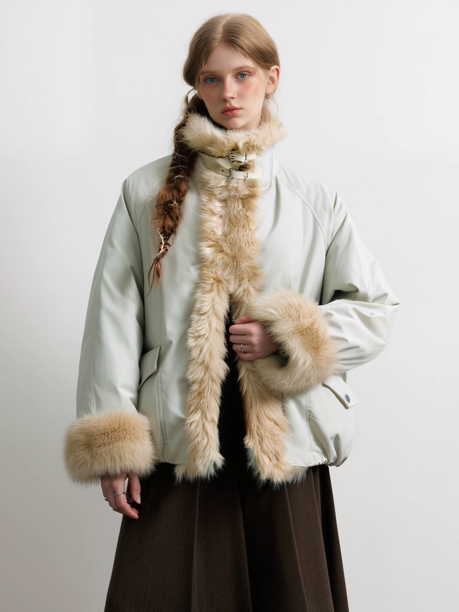 

Пушистая женская куртка Sureugh с высоким воротником, свободного кроя, верхняя одежда, зимний дизайн, китайский бренд, для повседневной носки