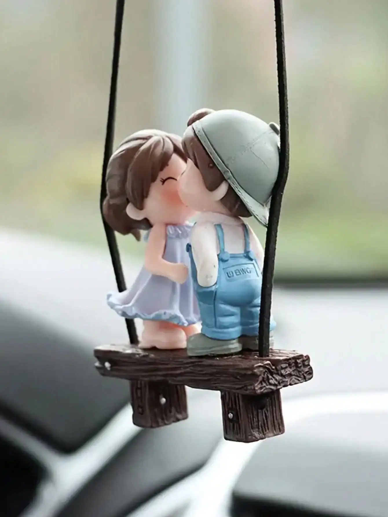 1Pc Couple Dolls (White Dress & Blue Dress) – Romantic Car Decoration, Hanging Charm for Car Rearview Mirror.