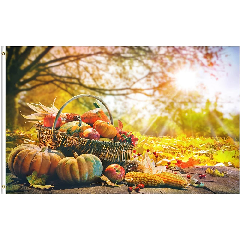 Flagicts 100% Polyester Thanksgiving Pumpkins Corn Berries Falling Flags