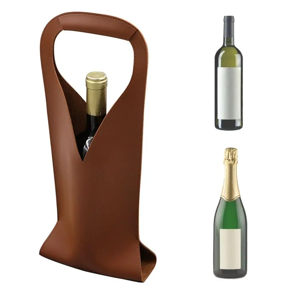 Portable Elegant Wine Bottle Tote PU Leather Stain-resistant Red Wine Bag Carry Handle Reusable Wine Bottle Carrier Birthday