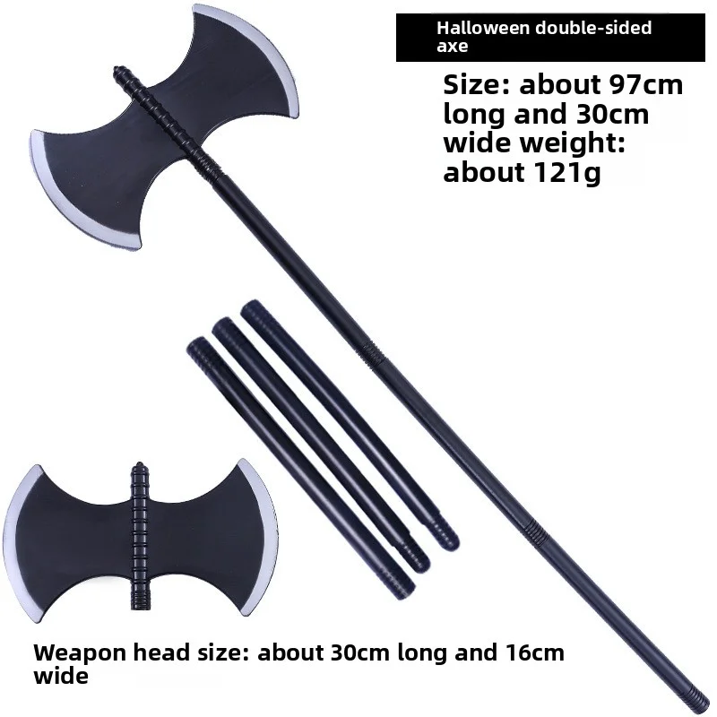Halloween Prop Death Scythe Simulation Tool Double-Sided Axe Skull Triple Fork Masquerade Performance Cosplay Accessory