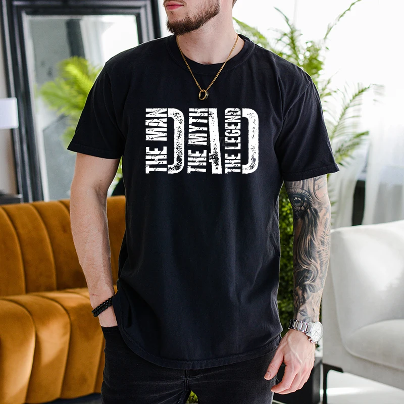 Dad The Man The Myth The Legend Print T-shirts For Men Summer Round Neck Tee Shirt New Fashion Father's Casual T Shirts