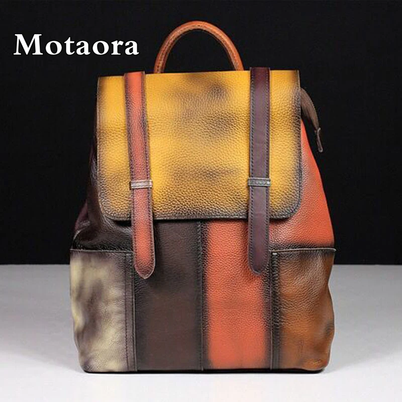 MOTAORA New Vintage Random Colour Backpack Women's Soft Genuine Leather Handbag Girl Casual Cowhide High Quality School Bag