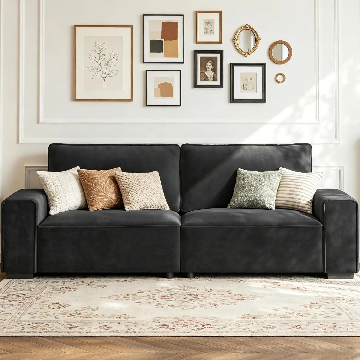 85'' Chenille Couch for Living Room, 3 Seater Comfy Sofa with Wide Armrest, Thick Spring Cushions, Modern Cloud Couch for Apartm