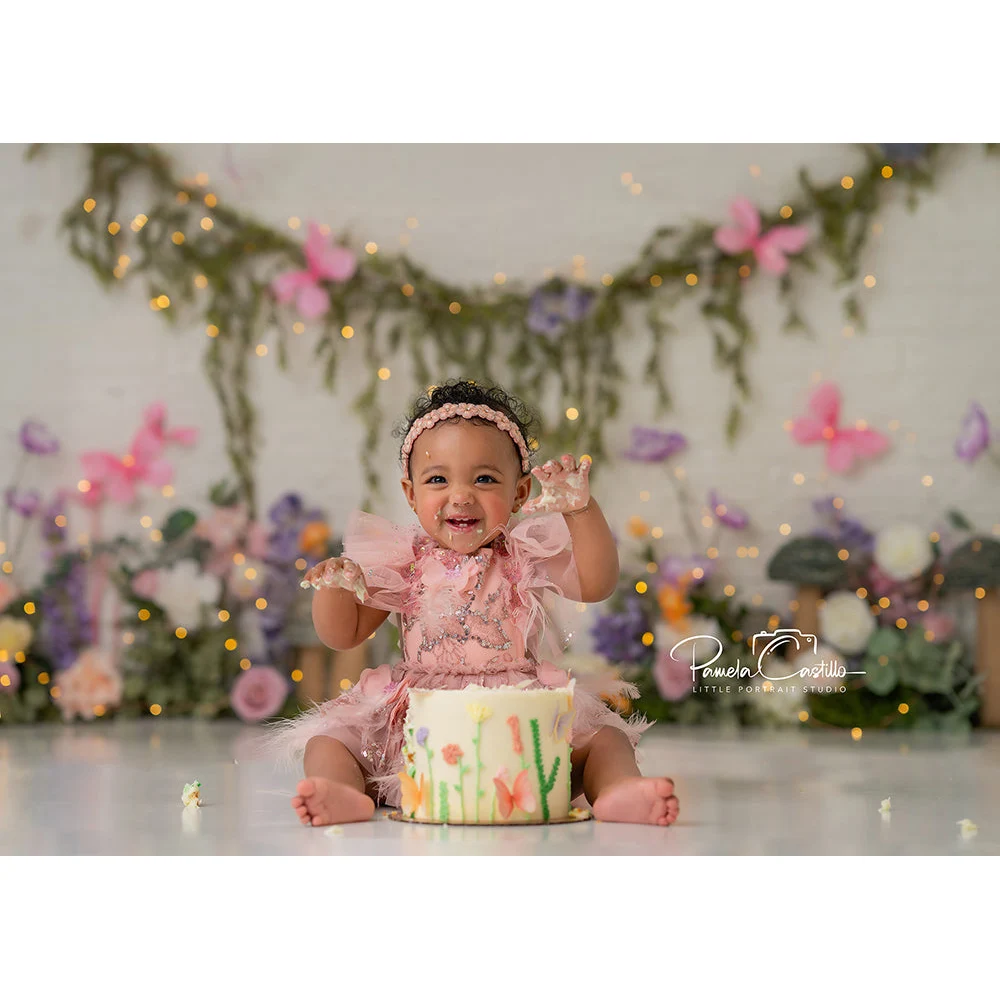 Butterfly Garden Fairy Tale Backdrops Kids Baby Birthday Cake Smash Photography Props Floral Mushroom Backgrounds