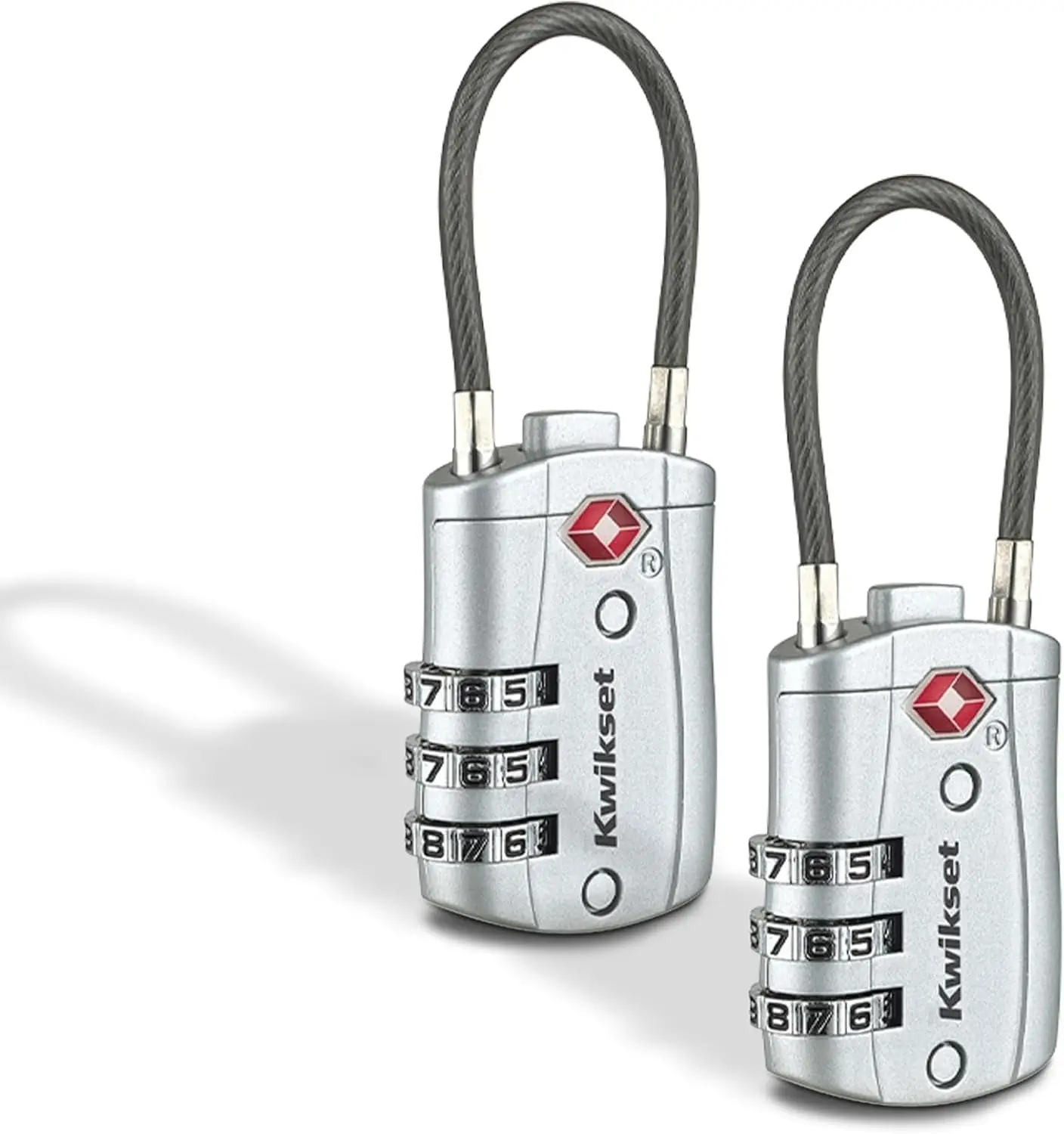 

TSA Approved 3-Digit Combination Cable Lock for Suitcases, 2 Pack, Silver