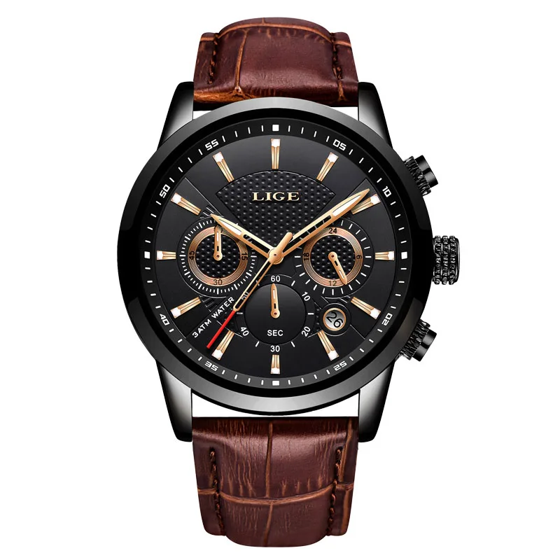 Lige uhren herren 2024 top marke luxus casual leder quarz herren uhr mann busuhr männlich sport wasserdichte datums chronograph