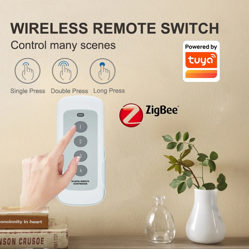 Tuya ZigBee Smart Scene Switch, 4 Gang Remote, portátil para Smart Home, Cenário de Automação, Controle com Alexa, Google Home