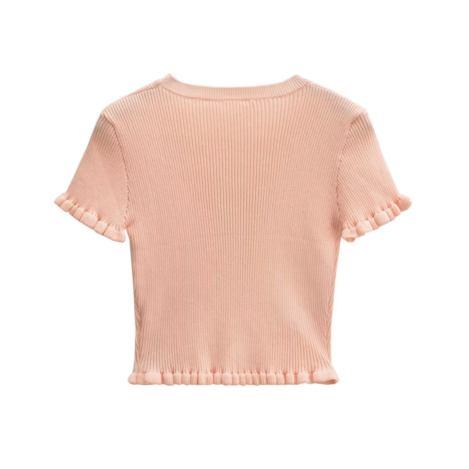 

Withered British High Street Cropped Rib T-Shirt Fashion Girls Knitted Basic Tops Women