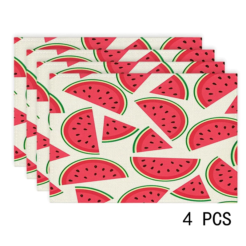 Vibrant Watermelon Pattern Table Mats Rectangular Linen Placemats with Fresh Fruit Design Perfect for Kitchen