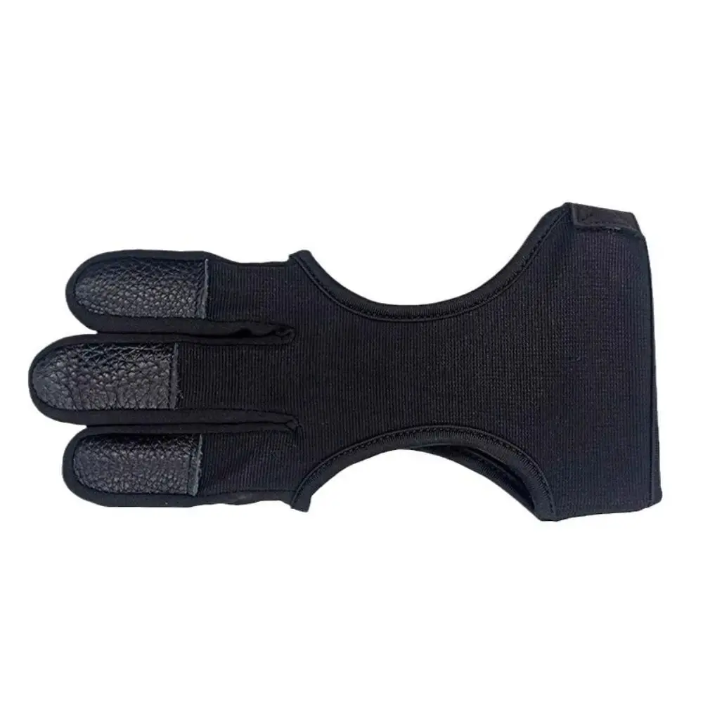 Non-Slip Three-Finger Gloves Breathable Leather Fingertip Recurve Bow Gloves Lightweight Black Shooting Hand Guard Beginners Use