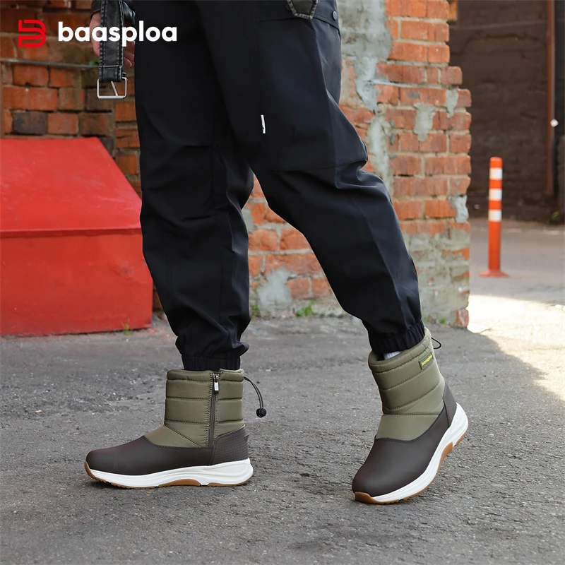 Baasploa Men Winter Boots New Fashion Thick Plush Warm Waterproof Snow Boots Male Casual Non-slip Wear-resistant Walking Shoes