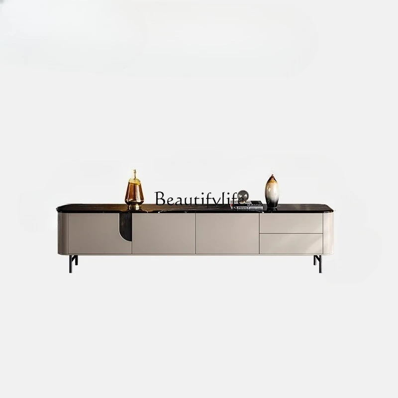 

*Italian minimalist living room modern minimalist floor cabinet solid wood marble light luxury TV cabinet
