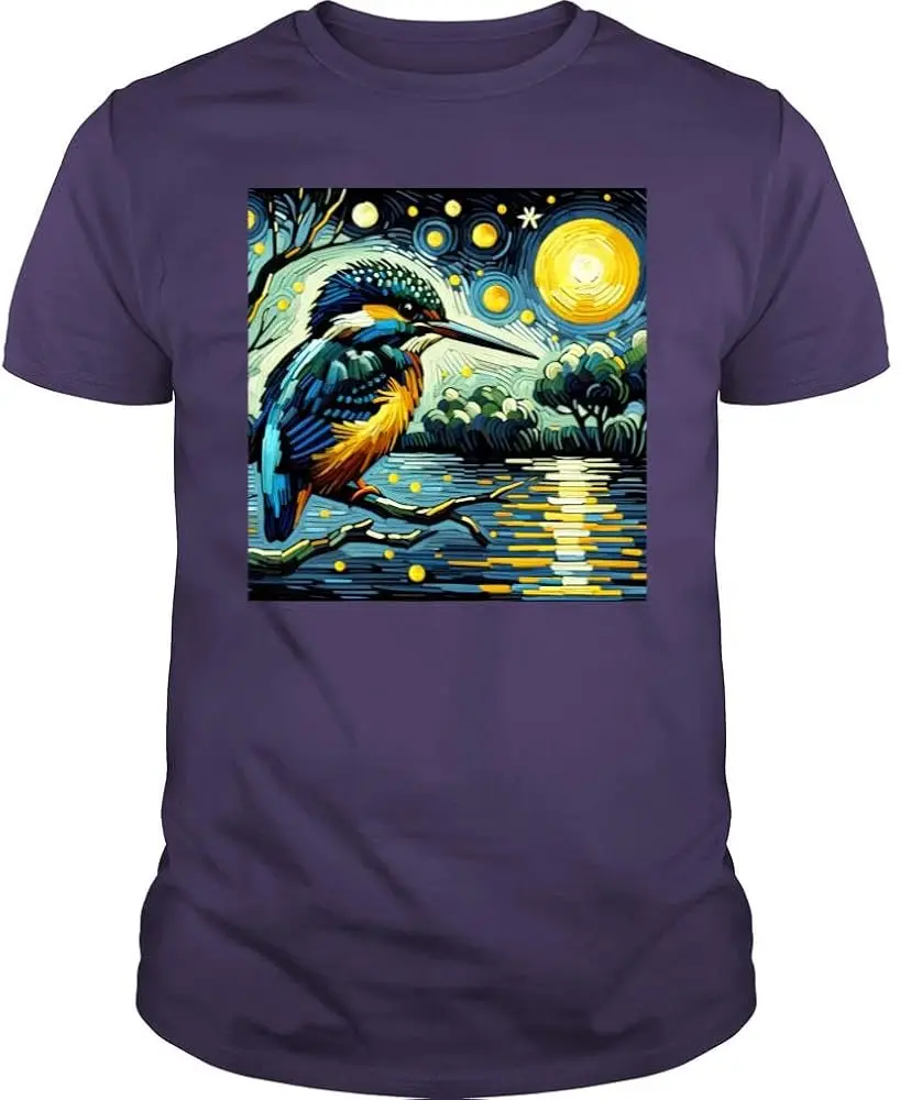 Starry Night Kingfisher Van Gogh Bird Lover  Anime Graphic T-shirtsY2K tops Unisex Summer Short Sleeve