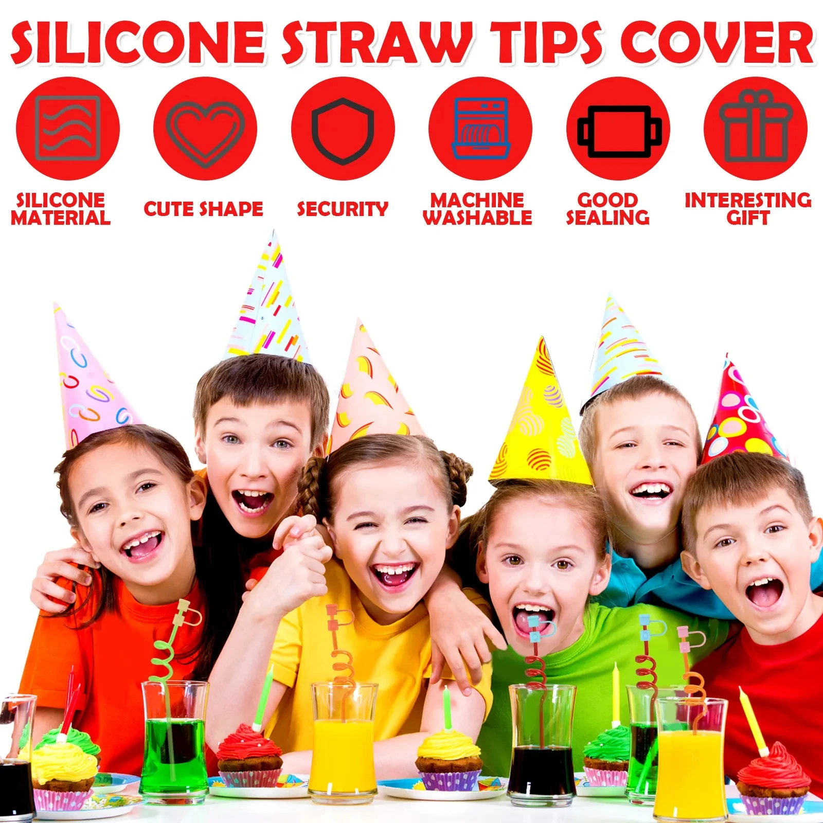 6PCS/12PCS/24PCS Silicone Straw Tips Cover Reusable Lids Colorful Straw Plug Dust-Proof Drinking Straw Cover Portable Silicone