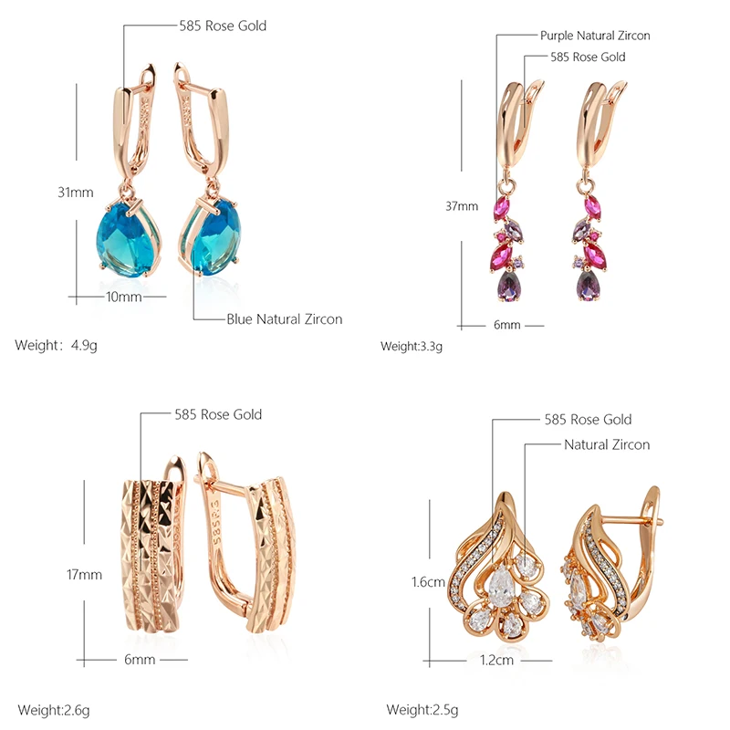 Kinel Innovative Design 4 Styles 585 Rose Gold Color Drop Earrings for Women Fashion Natural Zircon Accessories Daily Jewelry