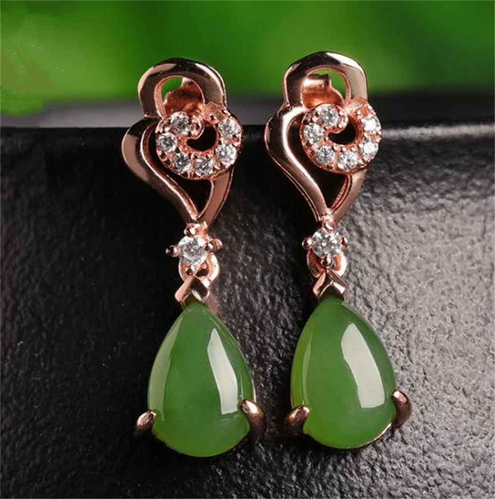 

Beautiful 925 Silver Green HeTian Jade Drop Beads Water Drop Dangle Earrings Woman's Lucky Earring Ear Jewelry Certificate Gift