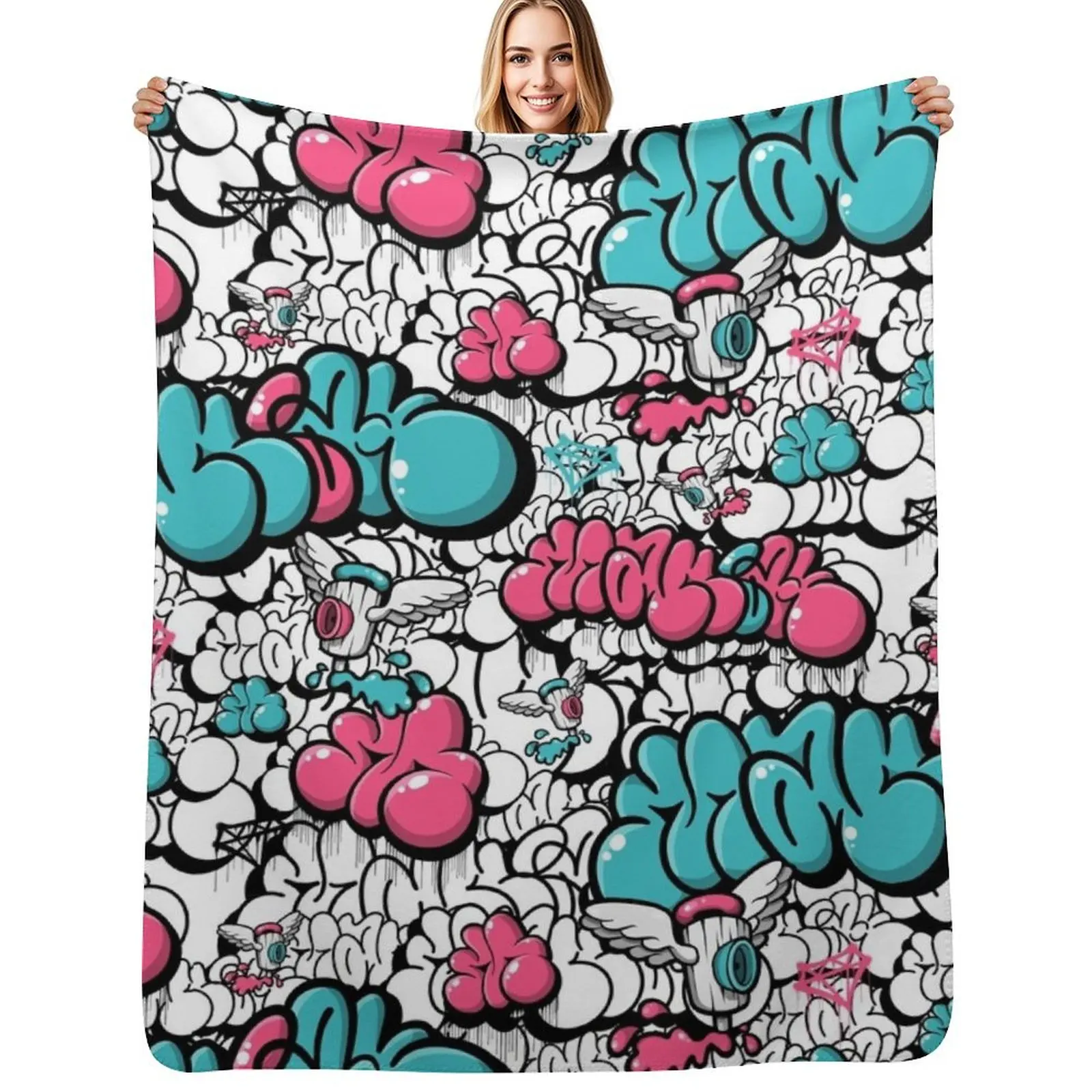 Pink and Blue Spray Cap Angels Throw Blanket Modern Design Soft Blanket for Home Decor