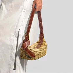 Leather Hollow Crossbody Bag Woven Bag Beach Style Zipper Handbag Retro Leisure Wallet Clutch Bag  명품가방 미니백