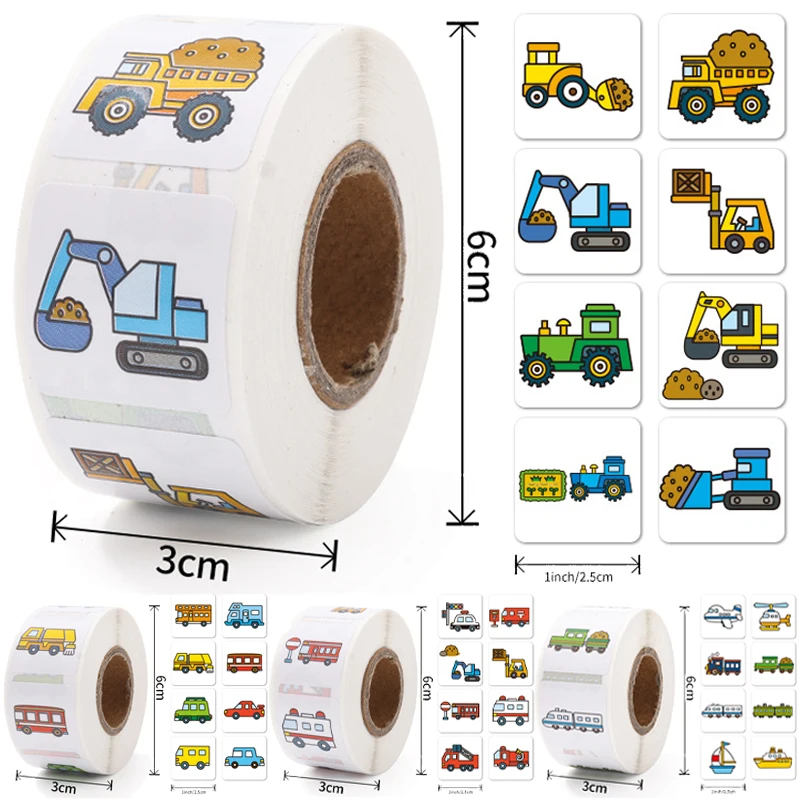 

500pcs Vehicle Puzzle Stickers Cute Cartoon Ambulance Taxi Teacher Reward Sticker for Kids Birthday Party Gifts Sealing Labels