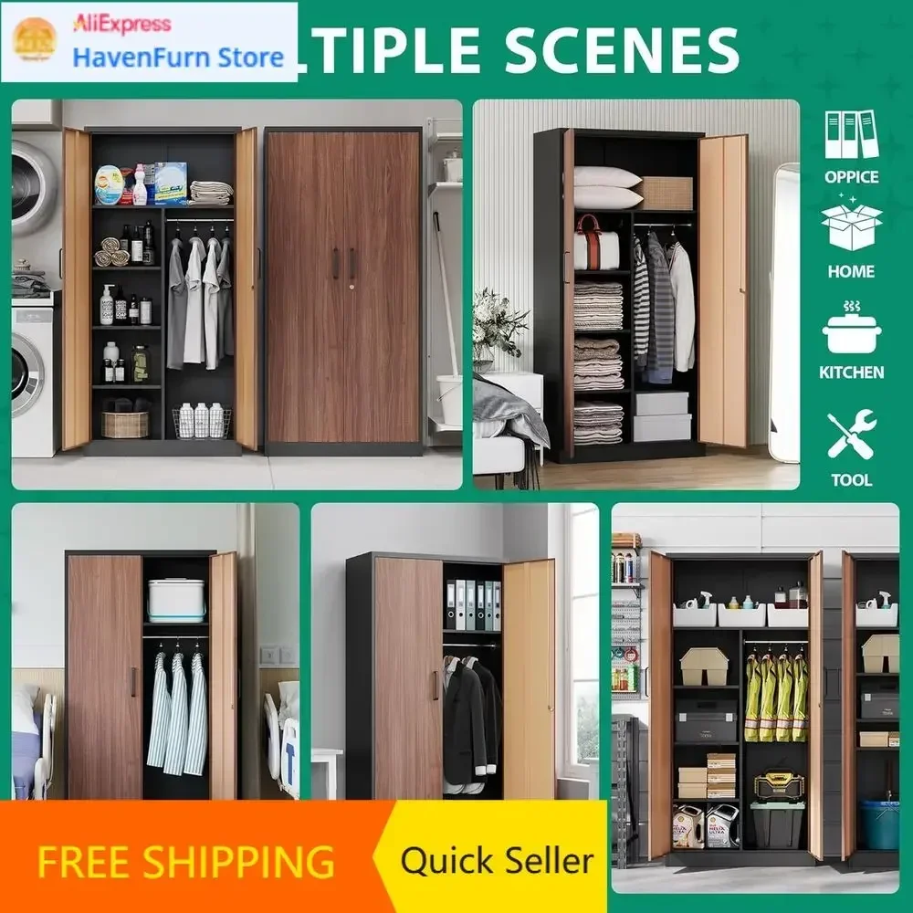 Activity price Popular72-Inch Steel Employee Locker Cabinet with Lockable Door for Office, Home, School, Gym, and Hotel (Wood Gr
