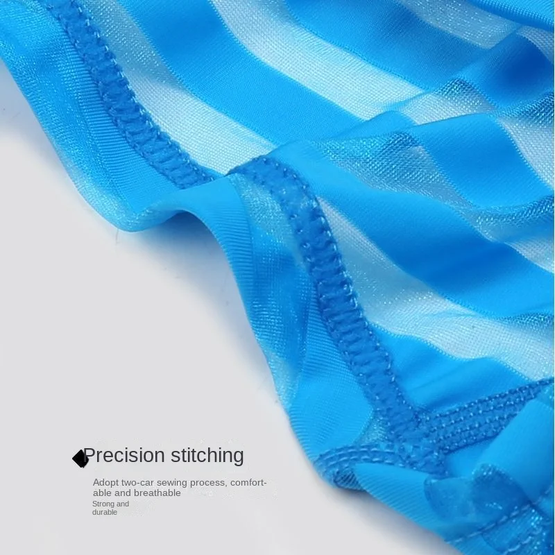 Mens Low Rise Sheer Mesh Boxer Briefs Striped Ice Silk Underwear Thin See Through U Pouch Lingerie Comfortable Sexy Underpants