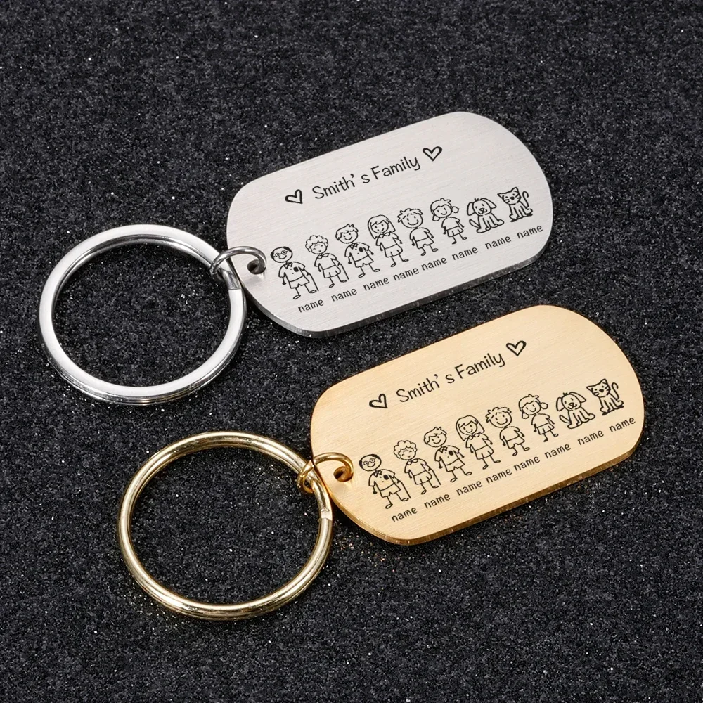 Customized Family Love Keychain Engraved Cute Famila for Parents Children Present Keyring Bag Charm Families Member Gift Keyring