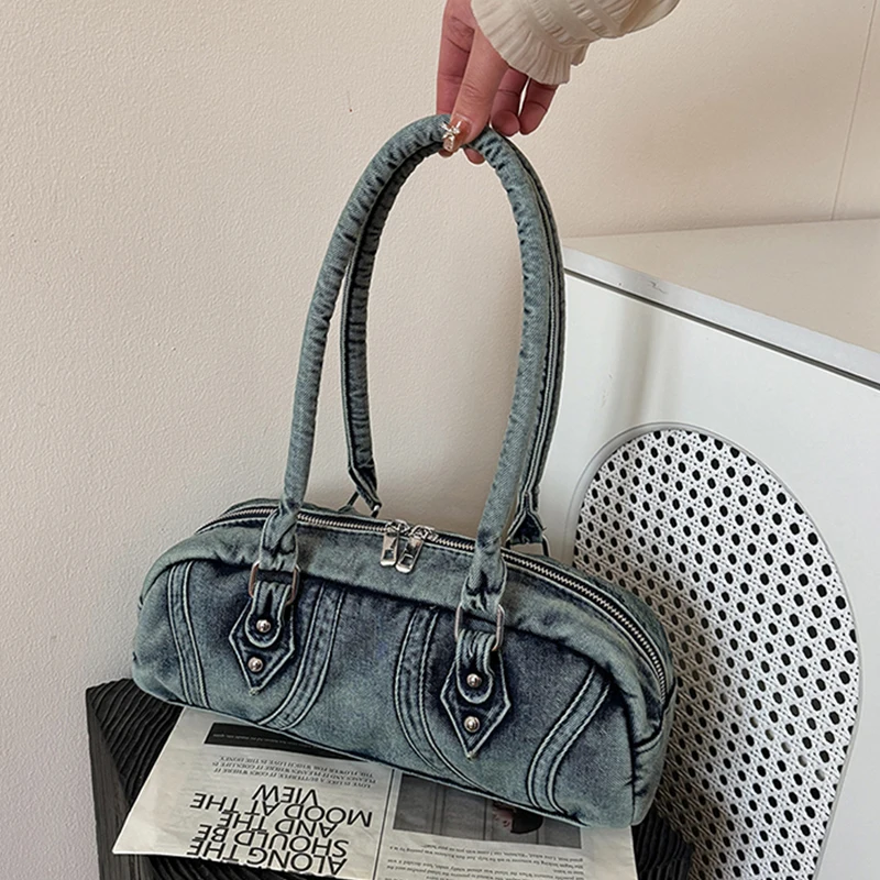 

Американские винтажные джинсовые сумки на плечо для женщин, 2025 г., модная женская пригородная сумка подмышками, крутые модные сумки для девочек