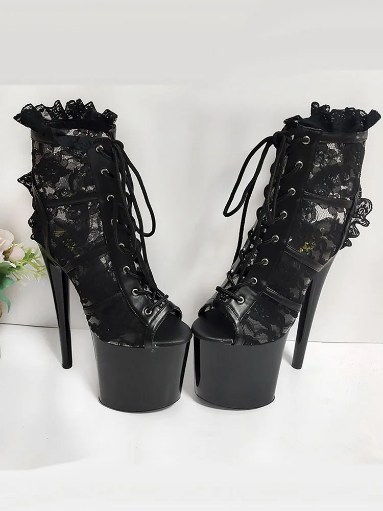 20cm Lace Sexy Fetish Shoes Gothic Platform High Heel Peep Toe Ankle Boots Women 8Inch Pole Dance Shoes Models Peep Toe Exotic