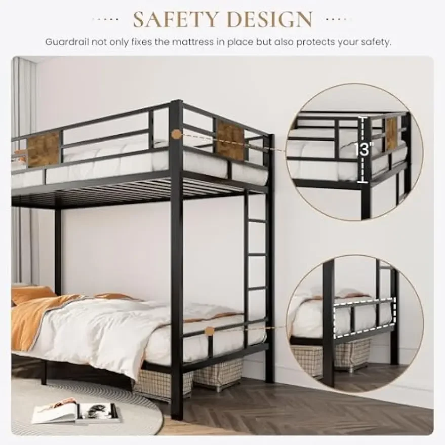 Bunk Bed Twin Over Twin Size with Ladder and Full-Length Guardrail, Metal, Storage Space, No Box Spring Needed, Noise