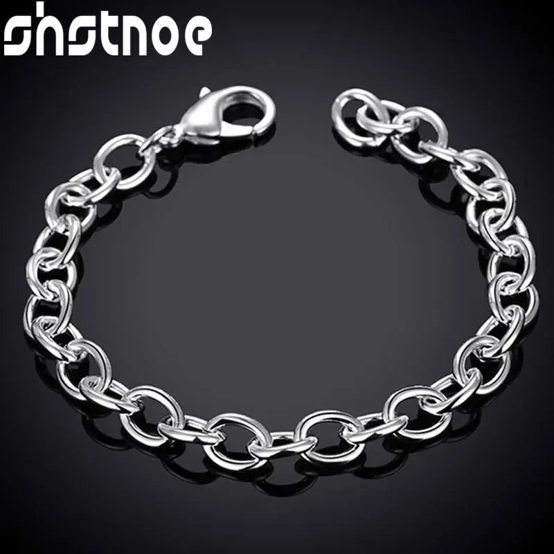 

SHSTONE 925 Sterling Silver Circle Link Chain Bracelet For Women Jewelry Fashion Bracelets Wedding Engagement Party Gift