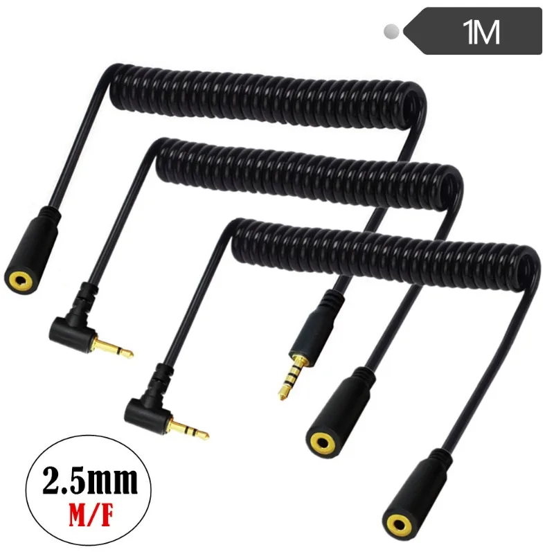 

2.5MM Male and Female Audio Extension Cable, Earphone Microphone Shutter Cable, Telescopic Spring Stretching 1Meter