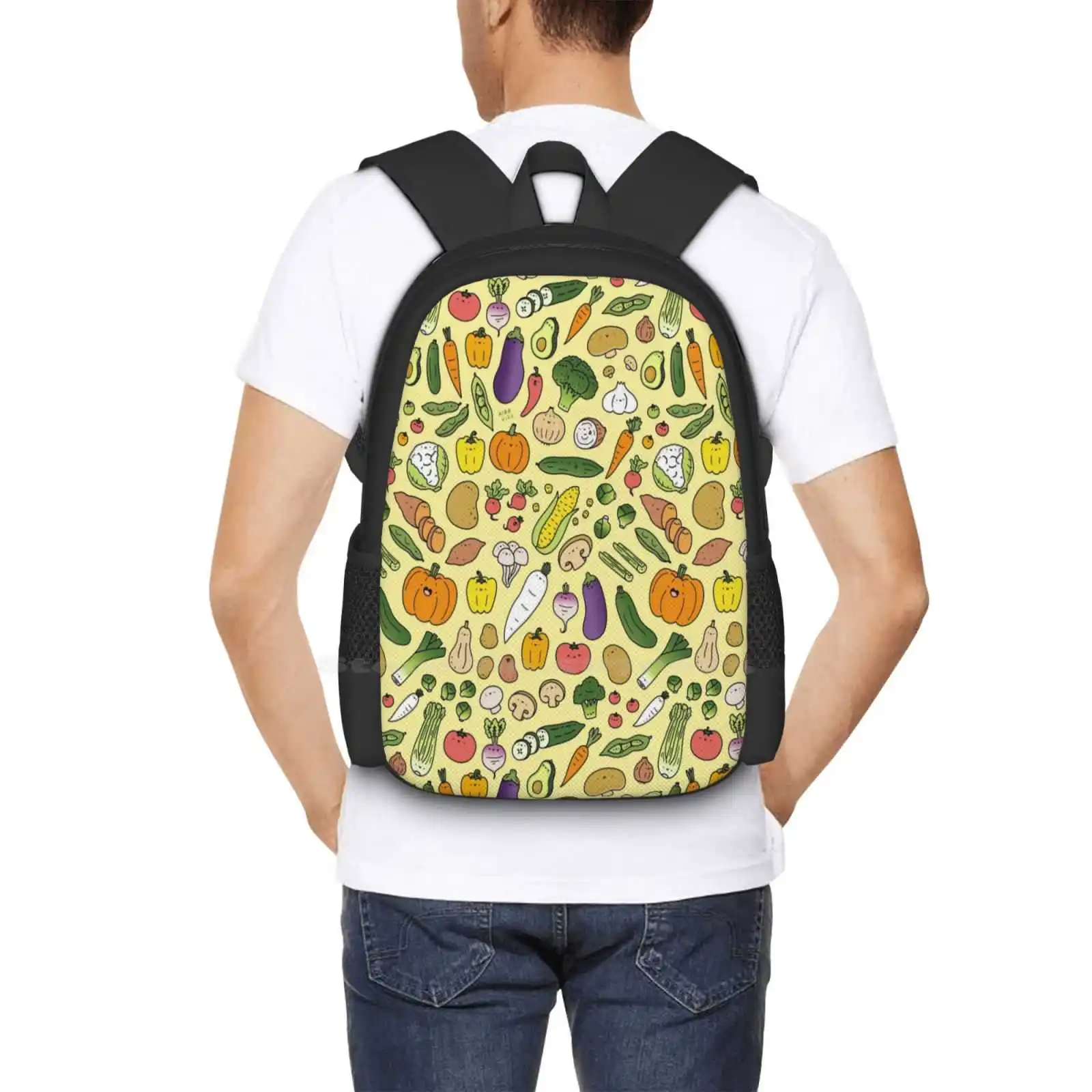 Veggie Friends Doodle zaino da scuola di grande capacità borse per Laptop verdure Doodle muslimah Kira Kira Food Doodle Fall