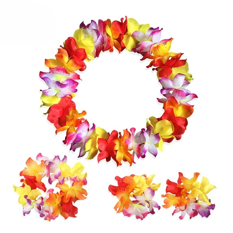 

Набор ожерелья с цветком Гавайи Гром 4-в-1, повязка на голову с лепестками цветов, браслет, вечерние, подходит для фестивальных вечеринок Гавайев