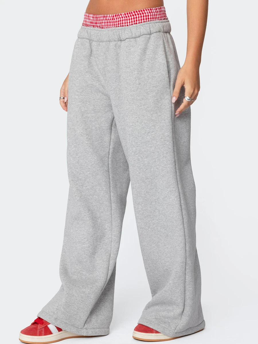 Calças atléticas casuais esportes femininos elástico jogger sweatpants xadrez retalhos treino correndo calças com bolsos streetwear