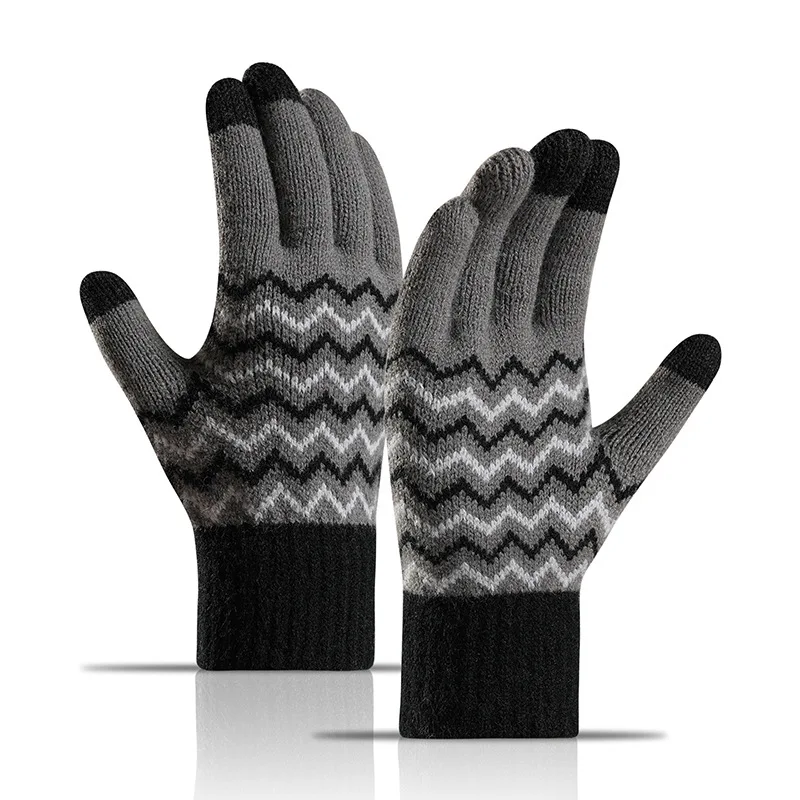 Rimiut 2022 New Winter Men\'s Imitation Wool Full Finger Cold-proof Warm Gloves Split Finger Touch Screen Knitted Gloves