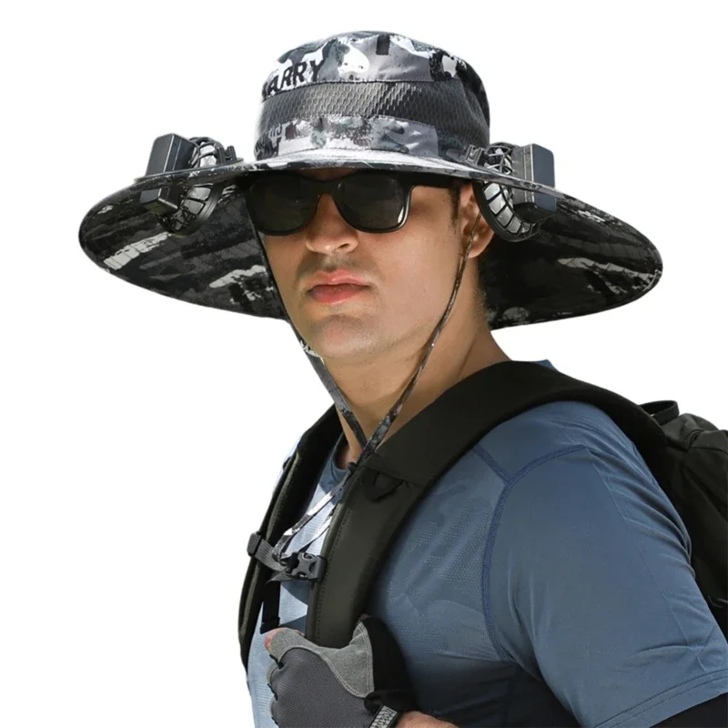 

USB Rechargeable Fan Fisherman Hat for Women Men Breathable Beach Sun Hat Sun Protective Hat Adult Cooling Fan Visor Hat