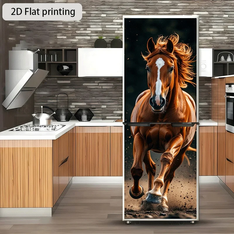 Printing Refrigerator Sticker 60×180cm Galloping Stallion Through Dust Themed Design Self-Adhesive Wall Decal Wallpaper Modern