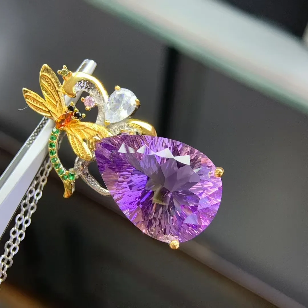Natural Ametrine Pendant 16\*23mm Pear Stone Two Tone S925 Silver Artisan Pendant For Women, Chain Not Included