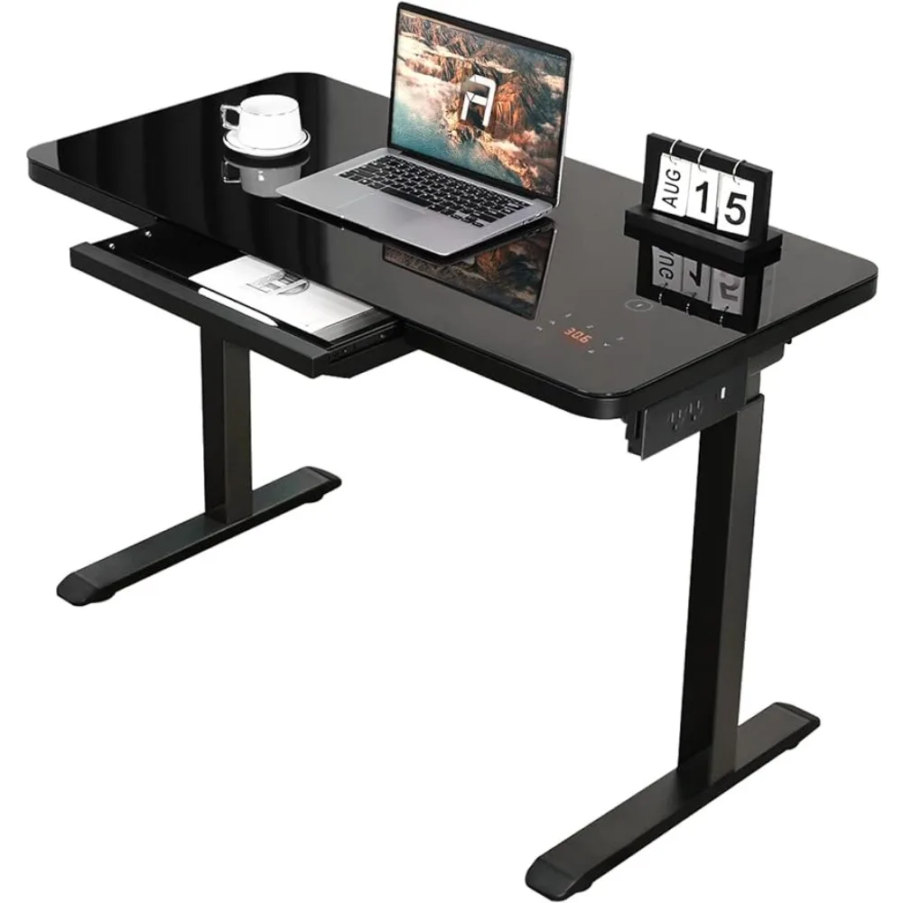 

Standing Desk with Tempered Glass Top 45 x 23 Inches Modern Height Adjustable Desk Adjustable Ergonomic Desk with Drawers