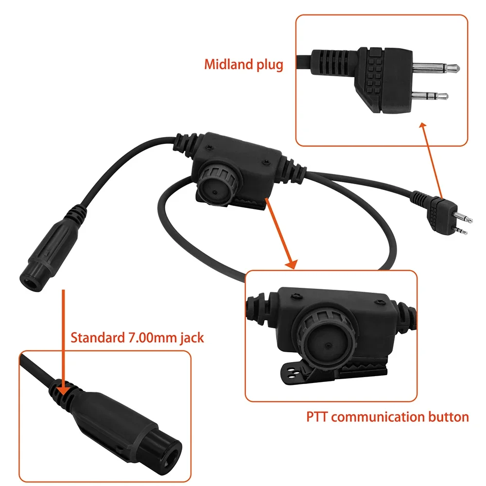 

Tactical PTT RACPTT Midland Plug for PELTO MAS COMTA Airsoft Hunting HeadphoneTactical Headset Adapter U94 PTT Military