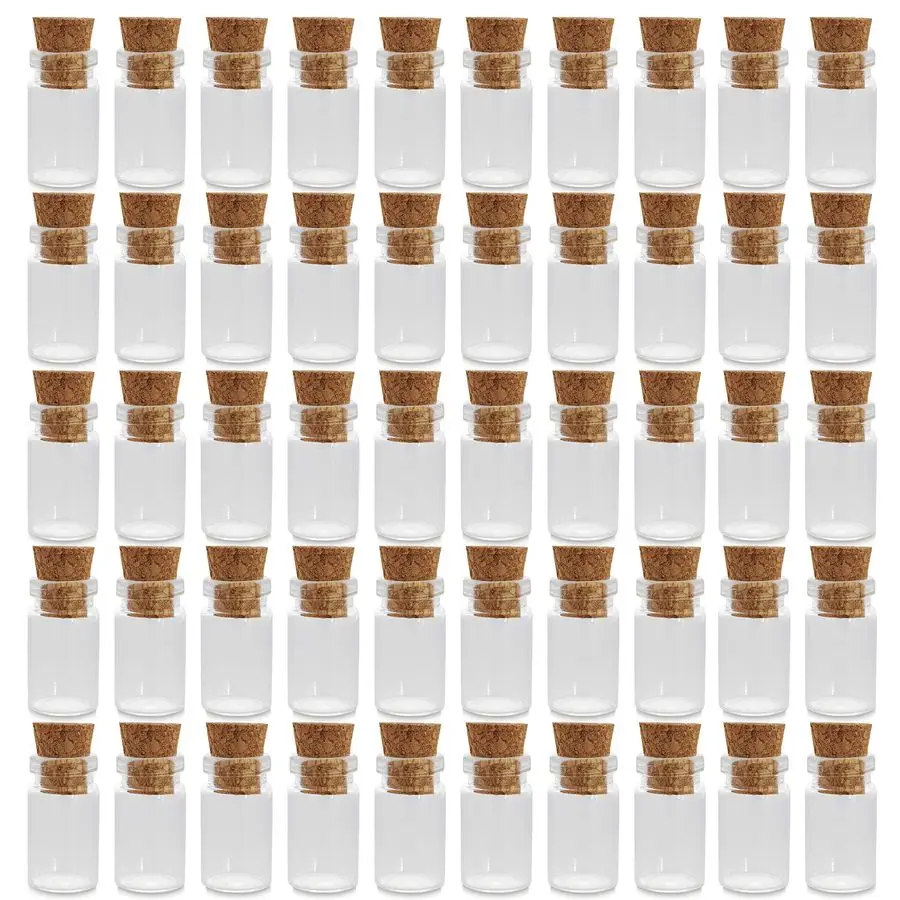 

Прозрачные стеклянные банки-бутылочки, 50 штук, миниатюрные, с пробковыми заглушками, для творчества, поделок, проектов, декора, сувениров для вечеринок, диаметр 18 мм x 10 мм